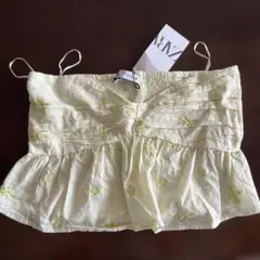 ZARA 刺繍チューブトップ　イエロー　Mサイズ