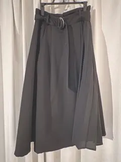 ベルト付き ラップ風ロングスカート 블랙