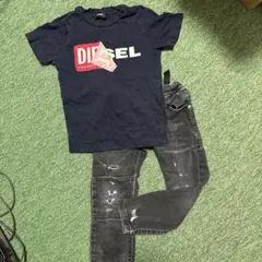 DIESEL ダメージ加工 デニムパンツ ブラックとTシャツセットのサムネイル