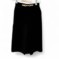 【ルイシャンタン】ロングスカート ミモレ丈 黒 ゴールド 革バックル KU837