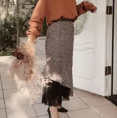 eimy istoire ツイードフリルスカート （BLACK）