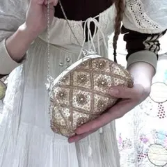 vintageビーズ刺繍 ゴールドパーティーバッグ