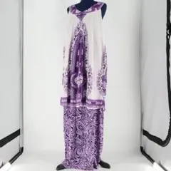 【美品 フラダンス用衣装】パープル×ホワイト 上下セットアップ ハワイアン