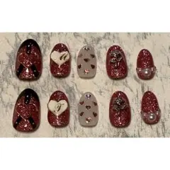 ネイルチップ 量産型 地雷系 ラメ ハート リボン パール 韓国ネイル ピンク