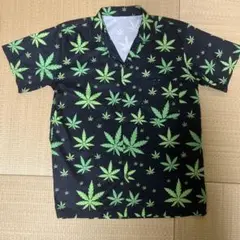 マリファナ アロハシャツ メンズ 半袖 Lサイズ　黒　大麻