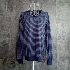 ✨GJORDANDO✨ジョルダーノ♡長袖Vネックニット♡ボーダー♡紺♡メンズ(Lのサムネイル