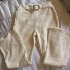 クリーム色 ストライプ フレアパンツ