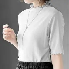 rps アールエスピー ボトルネックラメ５分袖カットソー F シルバー