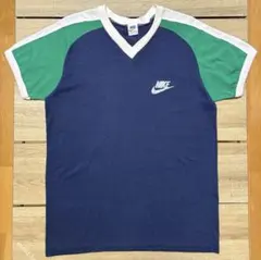 ナイキ 70s USA製 Vネック Tシャツ XL オレンジタグ ロゴ 希少