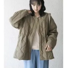 『撥水』ドロストサイドオープン中綿ブルゾン カーキ