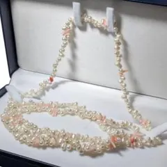 天然淡水パール サンゴ ロングネックレス 73.5cm 3way コーラル 珊瑚