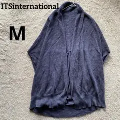 ITSinternational 麻混　半袖カーディガン　ネイビー　M 羽織りのサムネイル