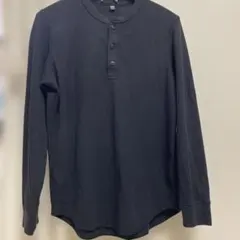 ワッフルヘンリーネックTシャツ/長袖　黒
