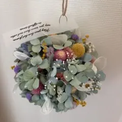 可愛い春色まん丸フライングボールリース　ドライフラワーリース