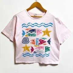 USA製 90s Crazy Shirts ハワイ 魚 アートTシャツ ピンクのサムネイル