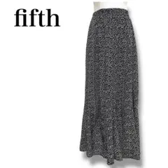 fifth フィフス ウエストゴム 小花柄 フレアロングスカートF 黒 ブラック