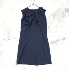 ランバンオンブルー ワンピース 38 ネイビー リボン アシンメトリー 日本製