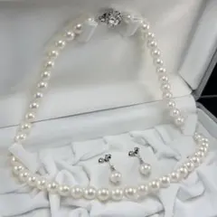 【テリ強 セット】アコヤ真珠 あこや 7.9mm ピアス ネックレス SV金具