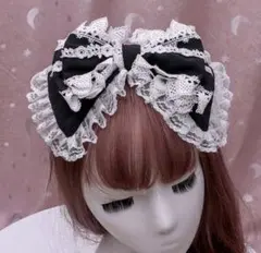 黒と白のレースリボンヘッドドレス