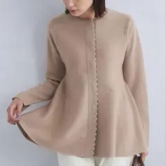 プチ フェイクパール ペプラム プルオーバー カーディガン