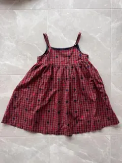 【美品】familiar ワンピース　赤チェック柄 ドット　120cm