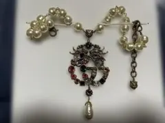 0001□ 新品ミケーレ期 GUCCI パール ダブルG クリスタル ネックレス 