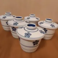 白山陶器　梅柄　茶碗蒸し器　蓋付き小鉢　5個