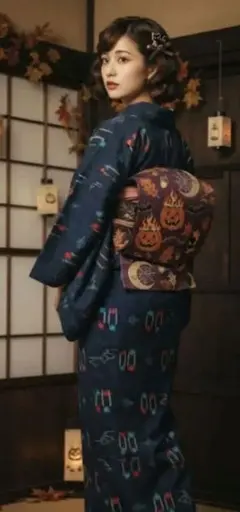 小紋 幾何学模様 紺色 レトロ アンティーク