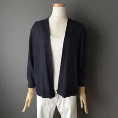 【無印良品】UVカット 強撚コットン 七分袖カーディガン XL ネイビー 紺