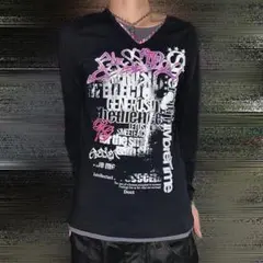 00s Y2K archive ロンT 英字 平成 お兄系 ブラック レイヤード