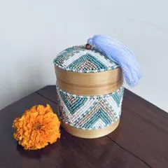 【一点もの】バリ島直輸入 ハンドメイド ビーズバスケット（小物入れ）