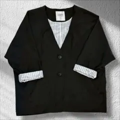 ◇ページボーイ ノーカラージャケット　裏地ストライプ　Ｆ