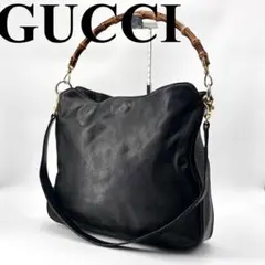 GUCCI グッチ ショルダーバッグ レザー ブラック バンブー 2way