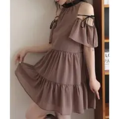 ナイスクラップ アメスリチュニック 肩あきティアードチュニック ブラウン