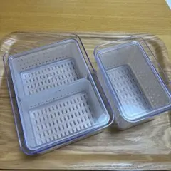 t80 ●最終価格 3コインズ ザル付き保存容器 野菜ケース 大 小セットのサムネイル
