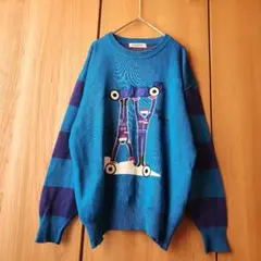 個性的【レナウン】リネン コットン 長袖 ニットセーター メンズ