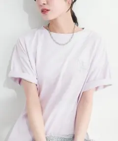 美品 袖口ロールUPロゴ刺繍T natural couture FREESIZEのサムネイル