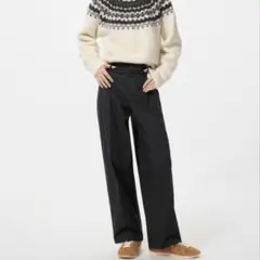 ユニクロ タックワイドパンツ コットンブラック （商品番号：484329）