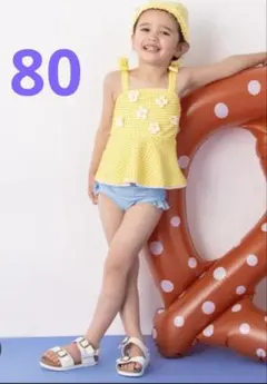 petit main ギンガムチェック水着　黄色