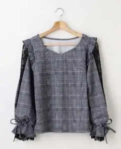 INGNI 袖割れシアー長袖トップス グレー　グレンチェック