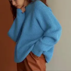 titivate ハイネックリブニットブルー ハイネックふわっとタッチニット S