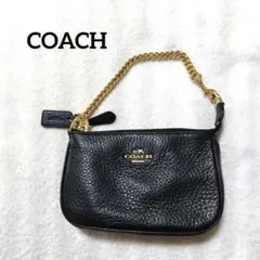 新品未使用 COACH ブラックレザーハンドバッグ チェーンポーチ - メルカリ