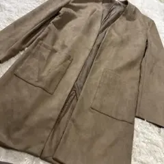 zara スウェード調 ノーカラーガウンコート ブラウン系 サイズ42