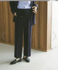 ウツクシルエット　イージーWクロスストレートパンツ/495820 ネイビー