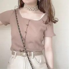 フロントボタン リブニット トップス rut199 グレイル モカ