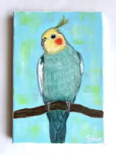 原画 セキセイインコ 真珠の耳飾りのインコ 絵画 アクリルガッシュ