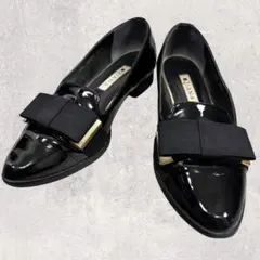 ダイアナ DIANA ローファー リボン エナメル ブラック 22.5cm 金具