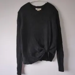 ラブステッチ 裾ツイスト リブ ニット プルオーバー 黒 無地 Mサイズ