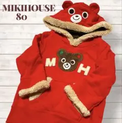 【美品】MIKIHOUSE 80cm 赤 プッチー耳付きなりきりトレーナー 80