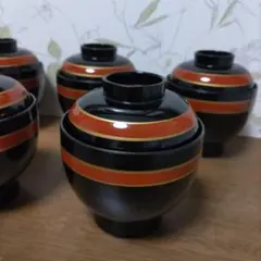 漆器　小吸椀　黒　5客セット